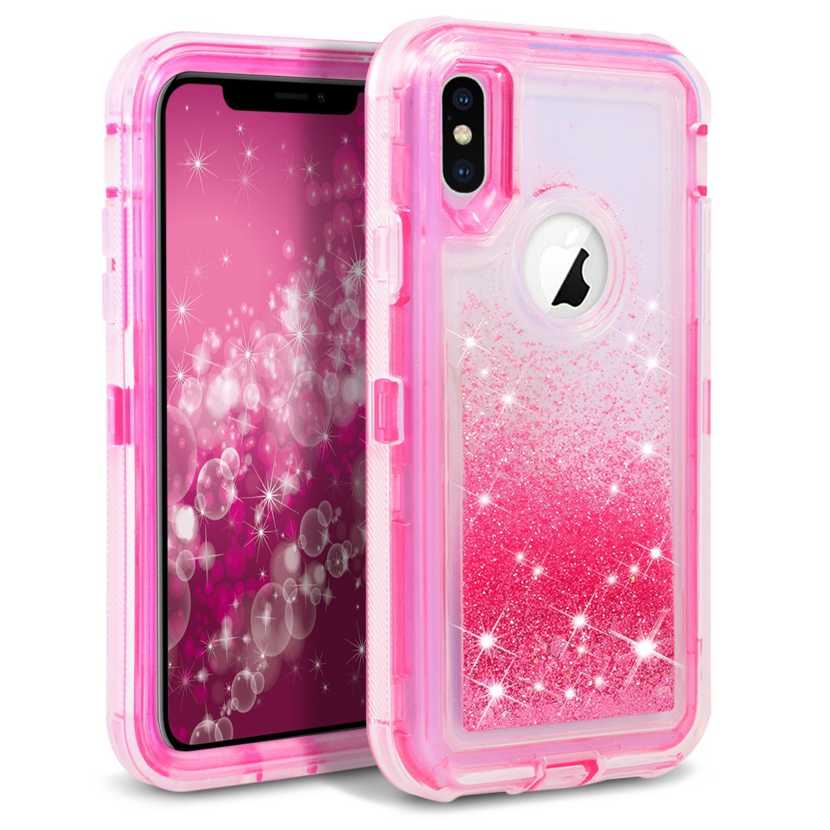 Apple IPhone X / 10 Tough Defender Sparkling Liquid Glitter Heart Case