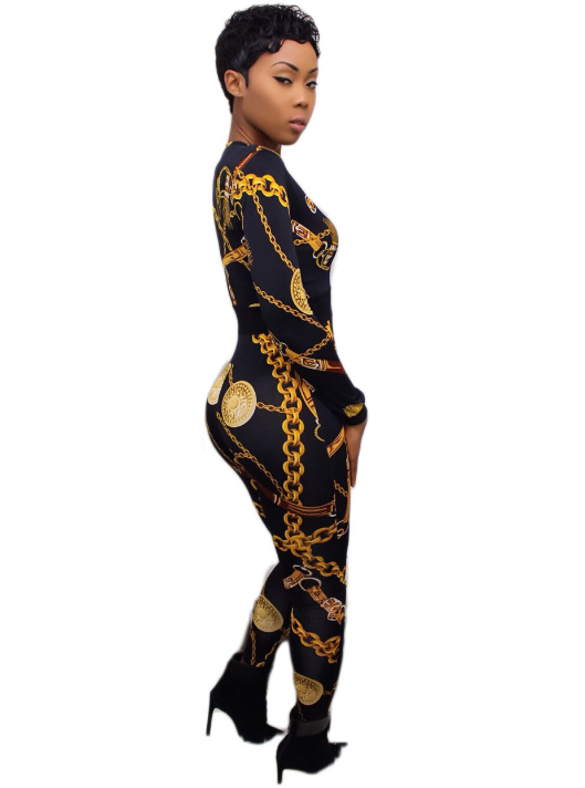 Beautiful Women's Fashion Trends V-Neck Jumpsuit-Black And Gold ...