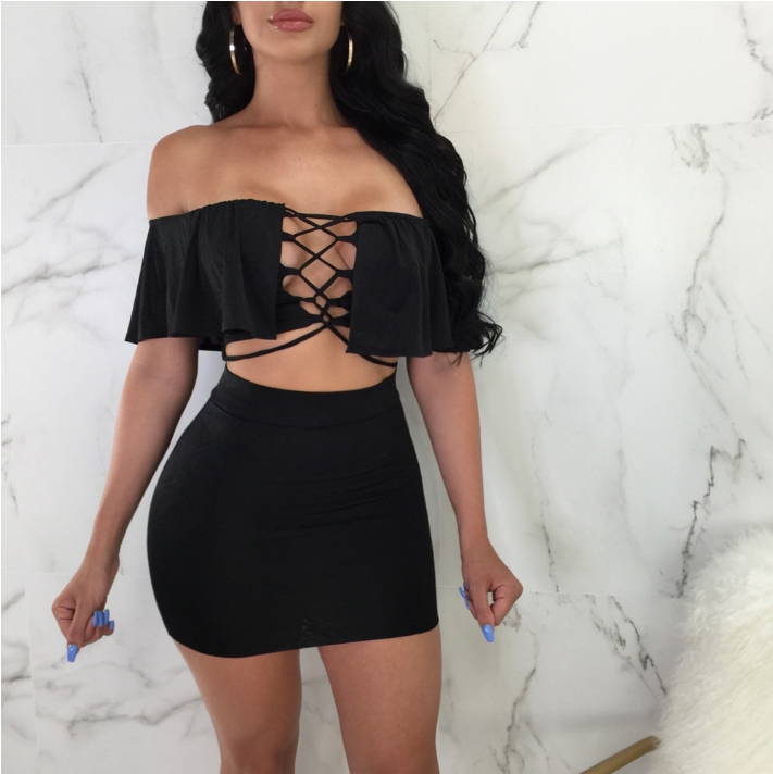 black crop top skirt