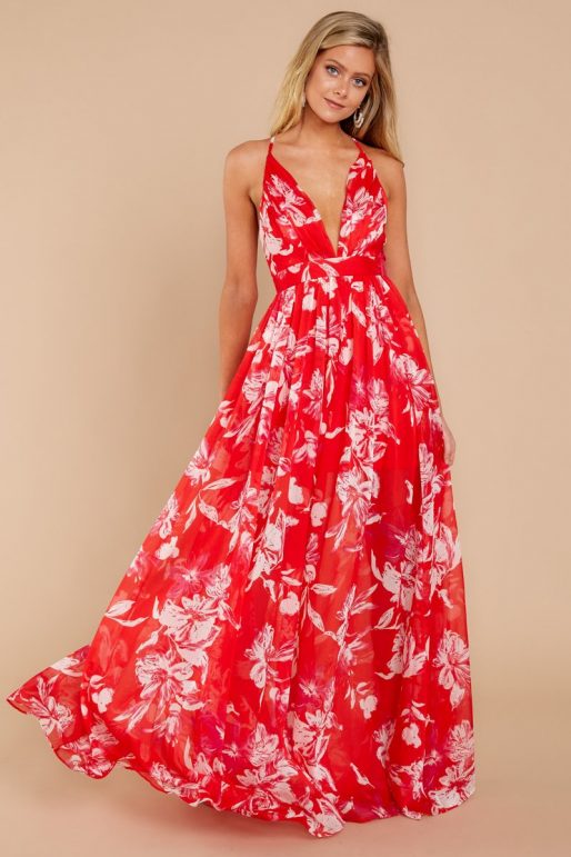 New Trendy Cute Maxi Dress - Sexy Floral Print Deep V Neck Gowns ...