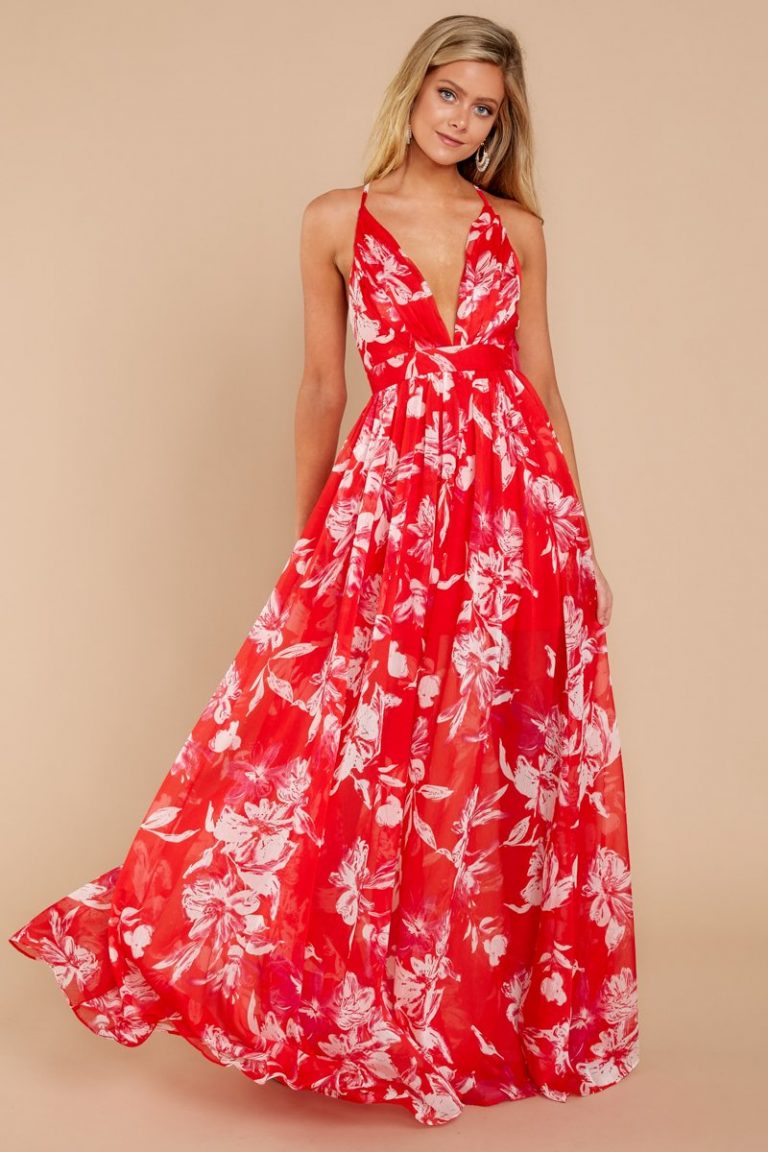 New Trendy Cute Maxi Dress Sexy Floral Print Deep V Neck Gowns Gotita Brands