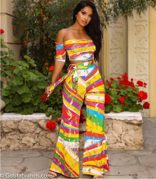 Colombian Fashion - Elegant Dress - Strapless Crop Top and Wide Leg ...
