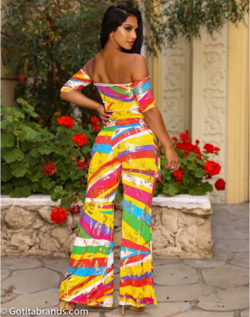 Colombian Fashion - Elegant Dress - Strapless Crop Top and Wide Leg ...