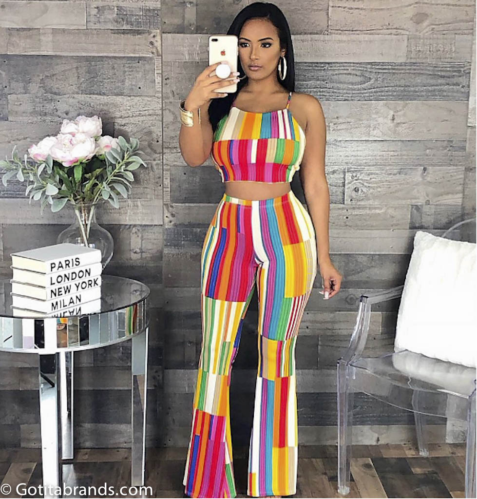 Multicolor Dresses - Stylish Sexy Sleeveless Crop Top and Wide Leg Pant ...