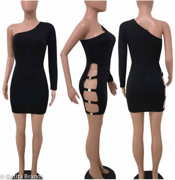 Vintage One shoulder Hollow out dress