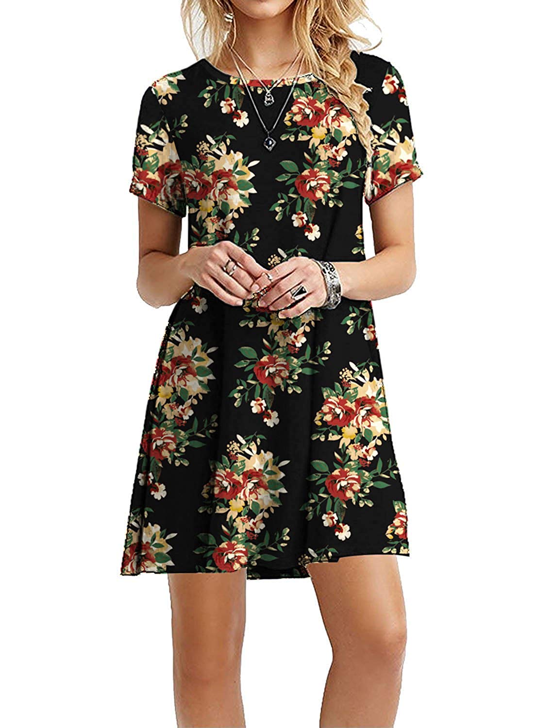 casual floral print dress for women - loose fit soft stretchy summer wear