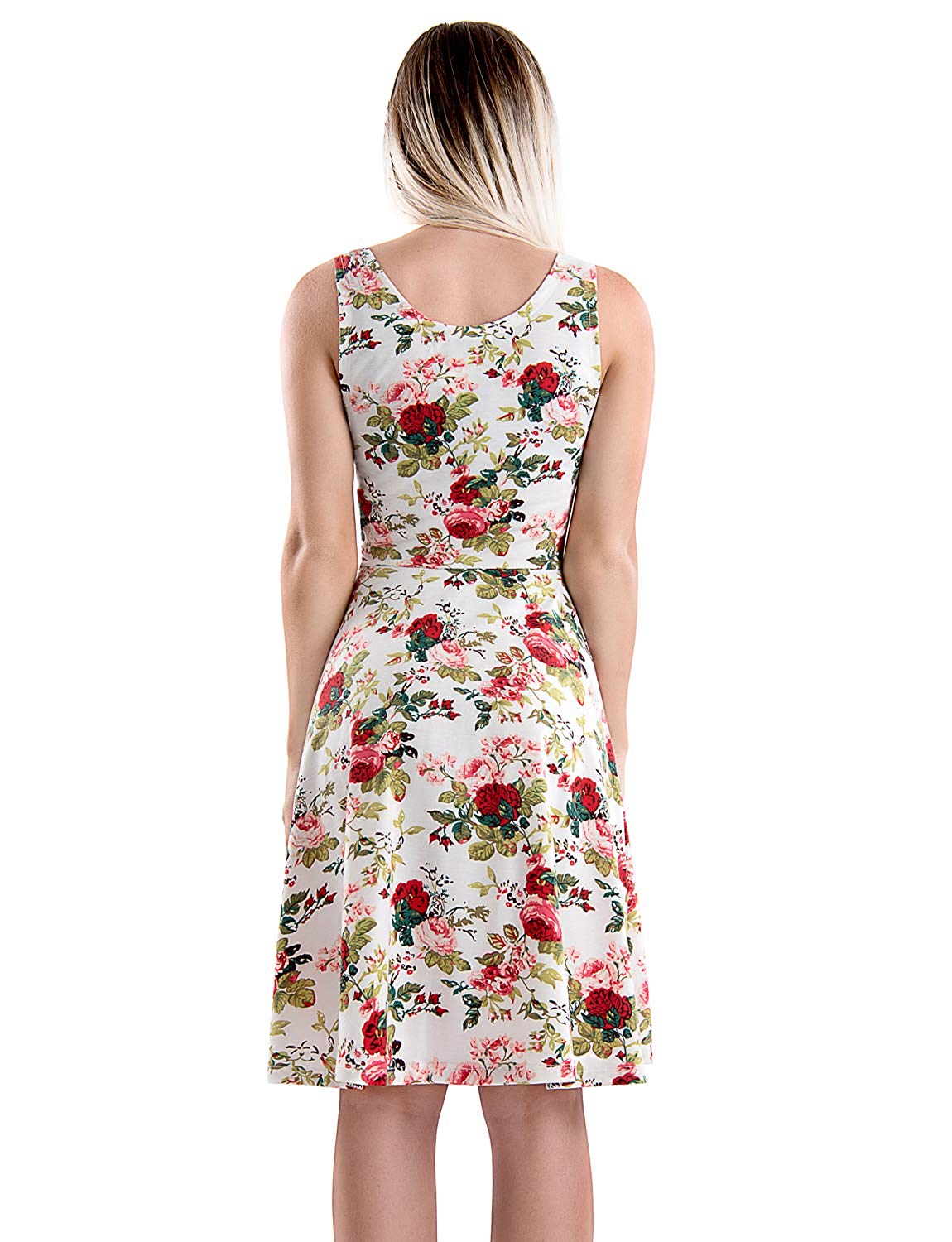 Ladies White Floral Print Dress – Casual Sleeveless Outfit – Fit And ...