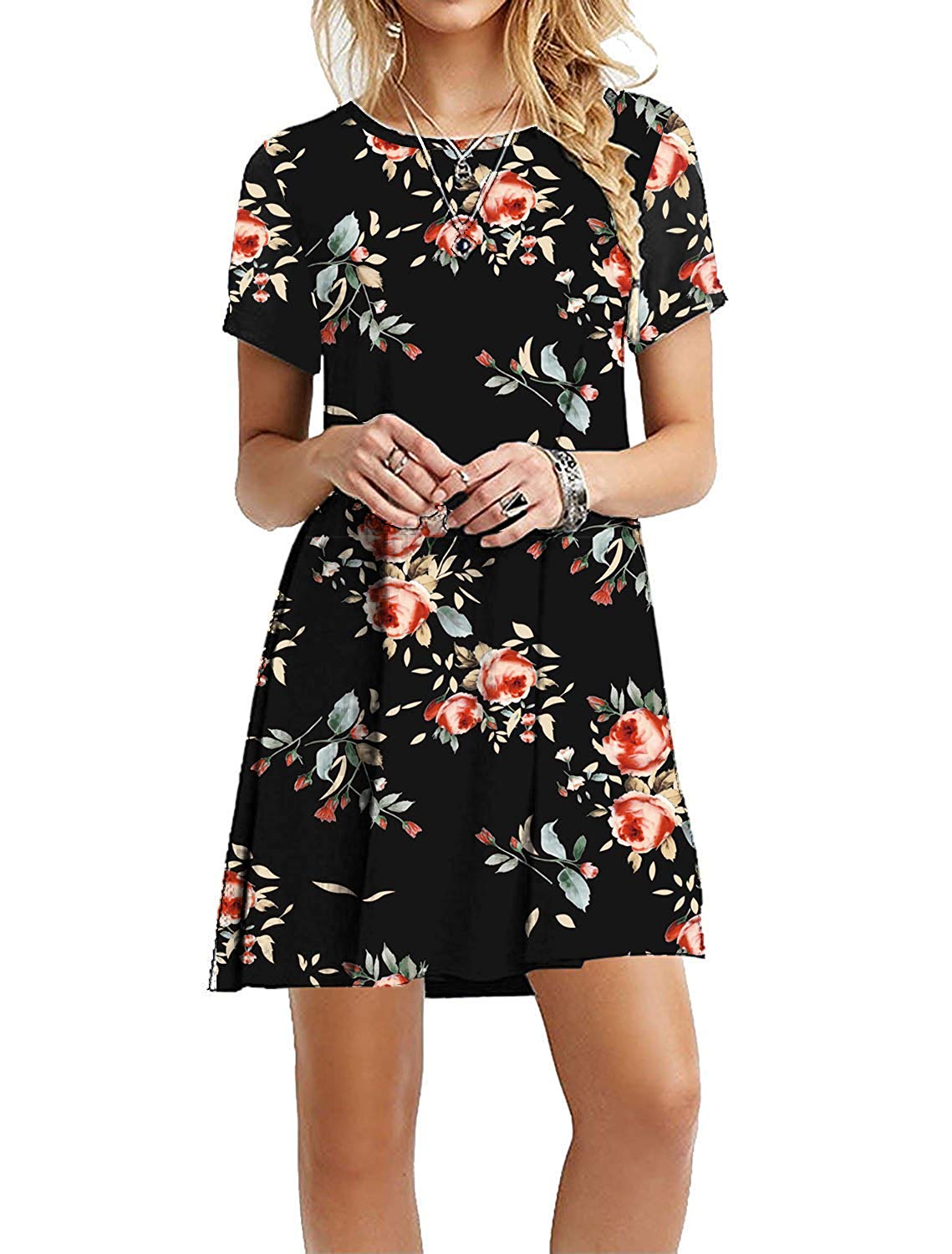 Red Rose Floral Print Dress – Loose Fit Soft Stretchy Summer Wear ...