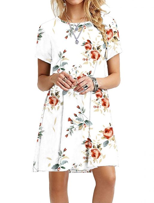 casual floral print dress for women - loose fit soft stretchy summer wear