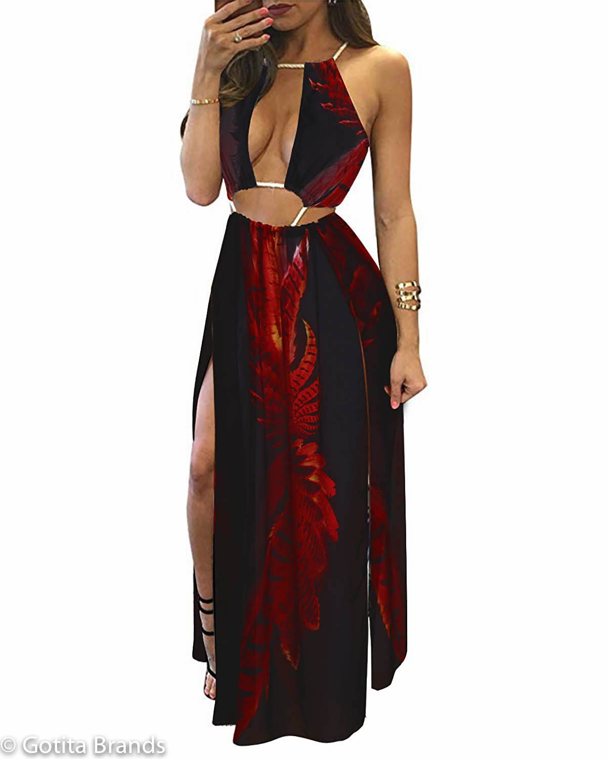 Women’s Boho floral Halter – Summer Beach Party Split Cover Up Red ...