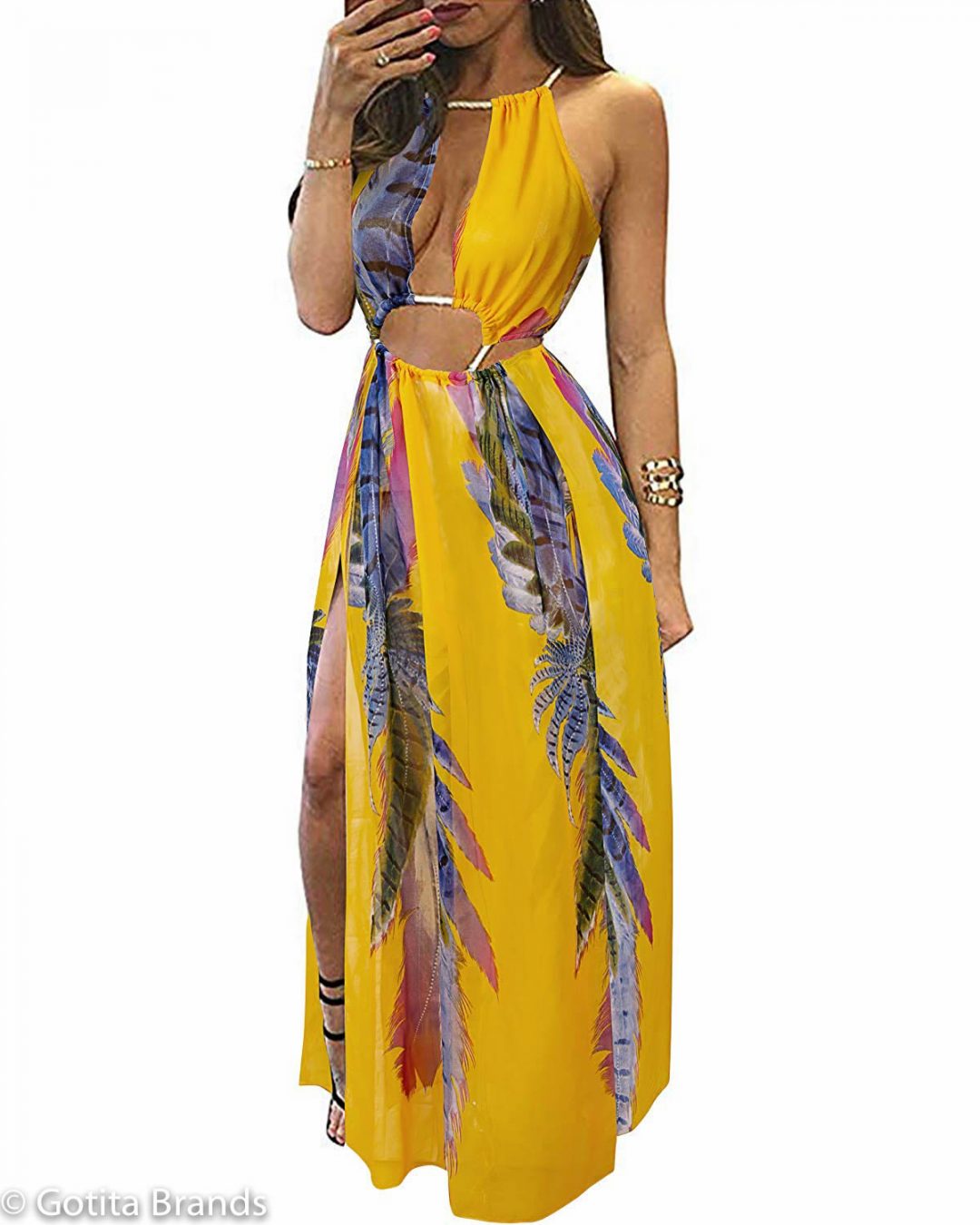 Beach Temperament Halter Print Dress Two-Piece Set