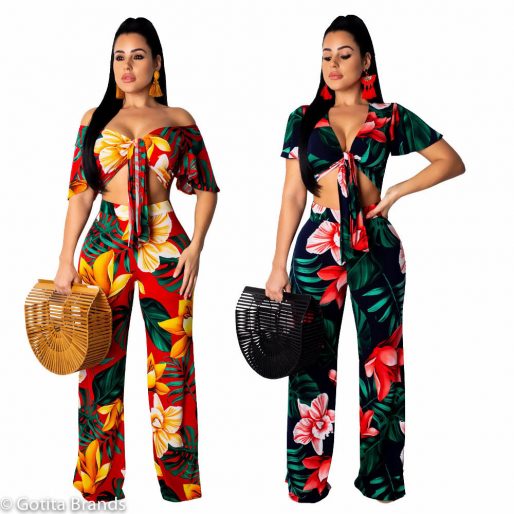 Women's Fashion - Two Piece Pants Sets - Chic Casual Outfit - Floral ...