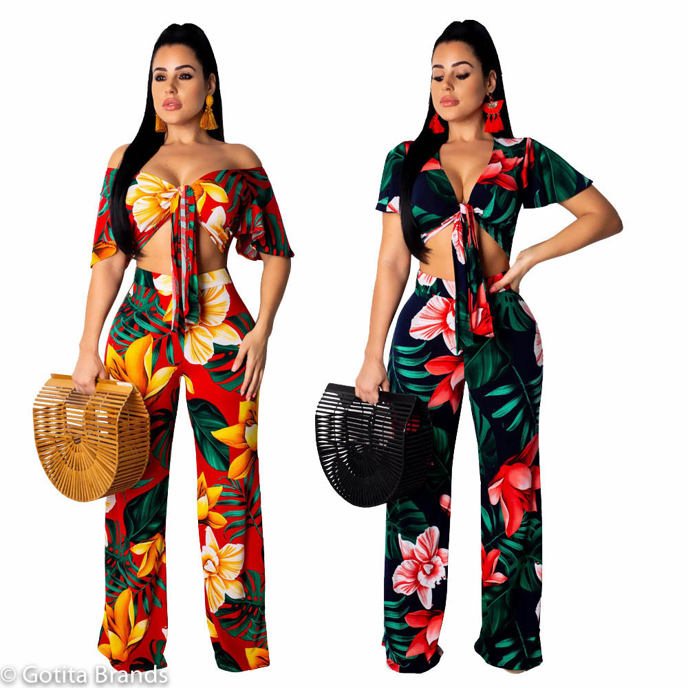 Women S Fashion Two Piece Pants Sets Chic Casual Outfit Floral Print Gotita Brands