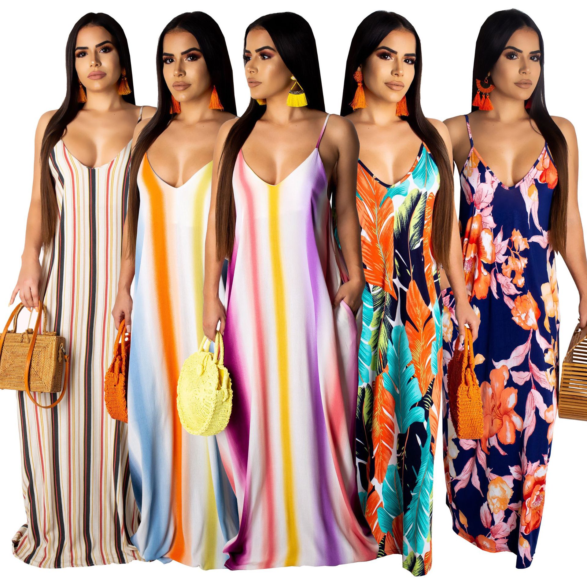 spaghetti strap long summer dresses