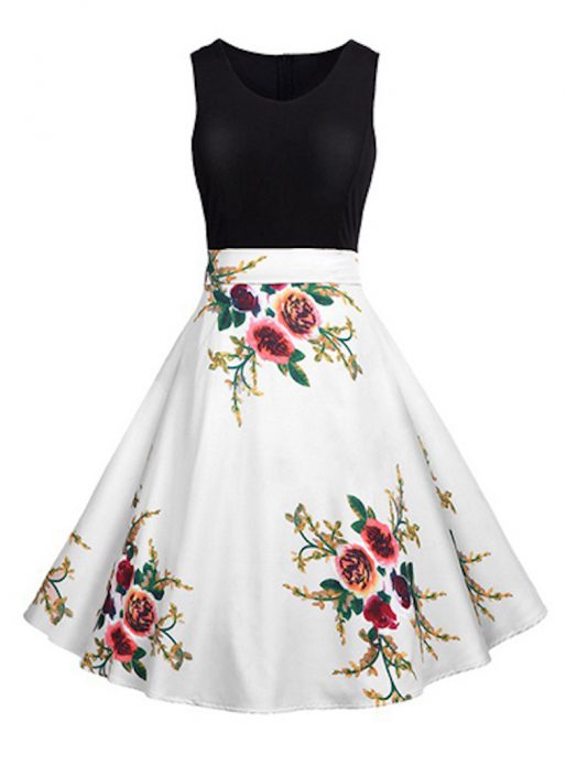 Sleeveless Flared Skirt Dress - Gorgeous Floral Print Party Dresses