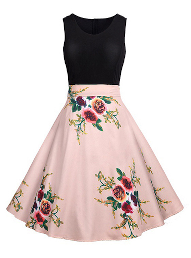 Sleeveless Flared Skirt Dress - Gorgeous Floral Print Party Dresses