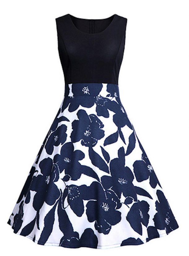 Sleeveless Flared Skirt Dress - Gorgeous Floral Print Party Dresses