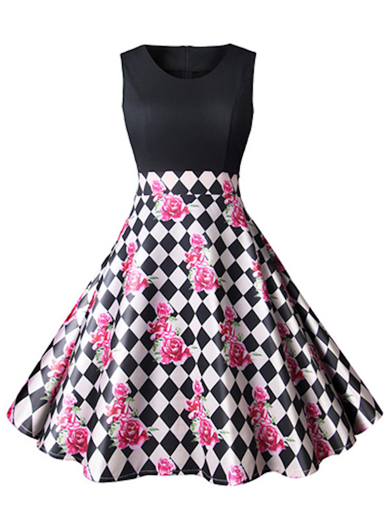 Sleeveless Flared Skirt Dress - Gorgeous Floral Print Party Dresses