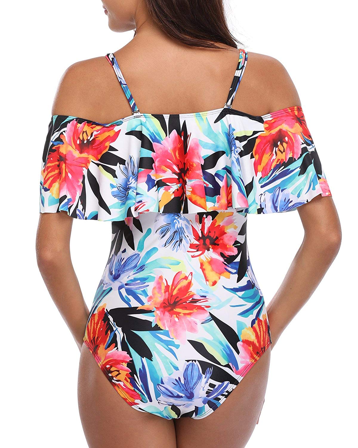 women's one piece ruffle swimsuit - off shoulder swimwear bathing suit
