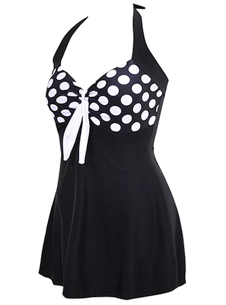 Womens One Piece Swimwear - Halter Top High Waist Swim Dress