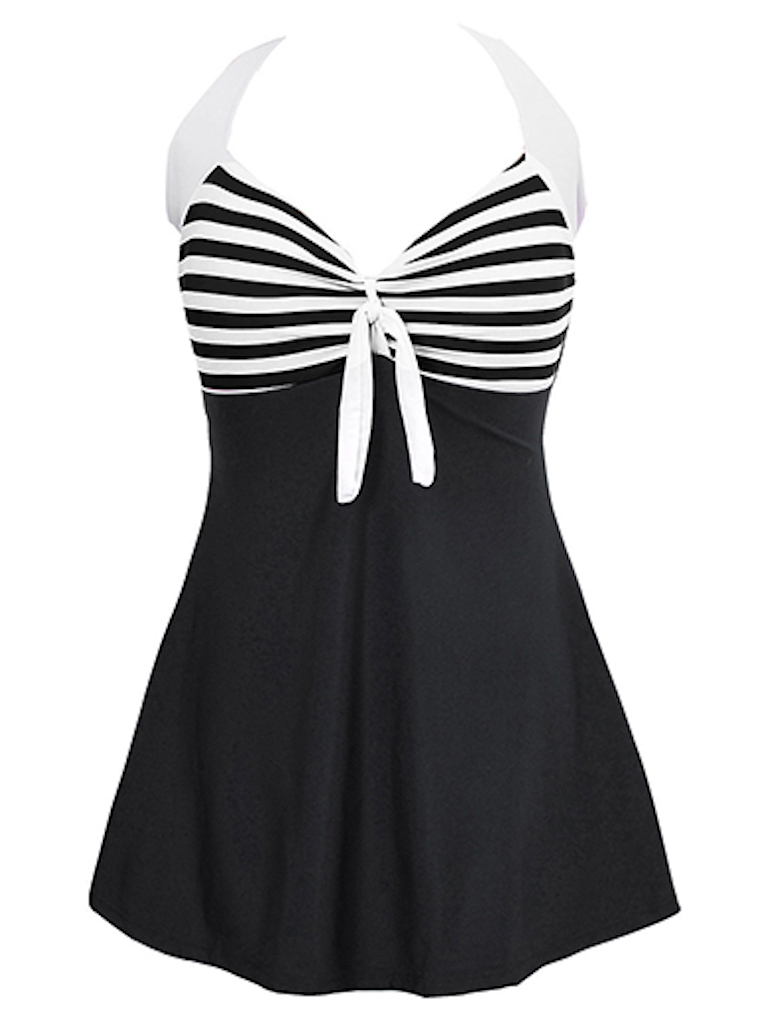 Womens One Piece Swimwear - Halter Top High Waist Swim Dress