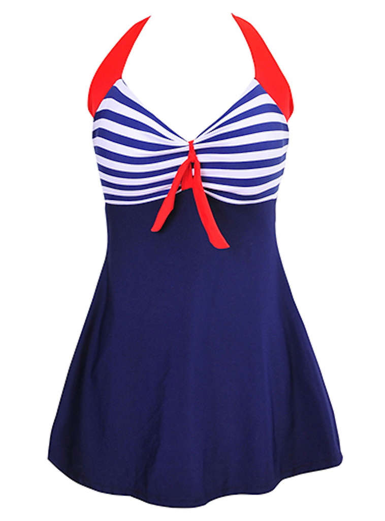 Womens One Piece Swimwear - Halter Top High Waist Swim Dress