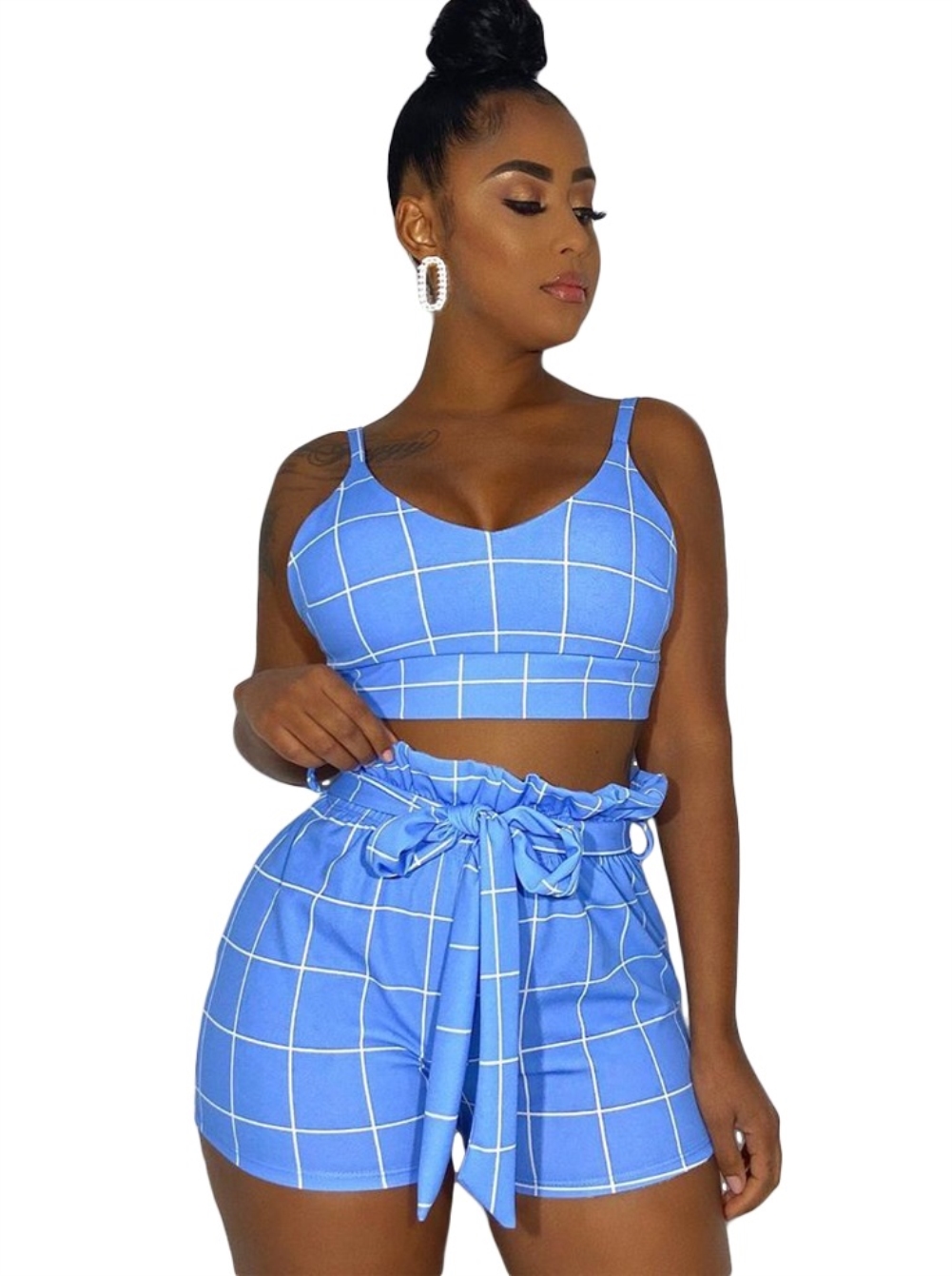 Crop Top High Waist Shorts Set New Elegant Plaid Fashion Outfit Gotita Brands