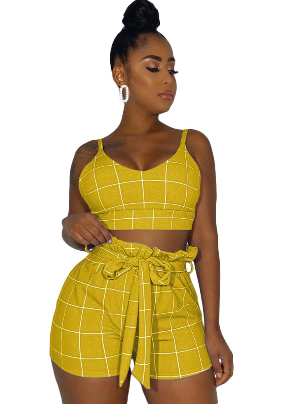 Crop Top High Waist Shorts Set - New Elegant Plaid Fashion Outfit ...