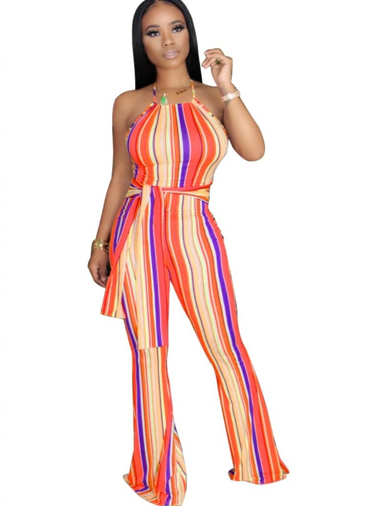 Fabulous Stripes Jumpsuit With Belt - Cute One Piece Colorful Outfit ...